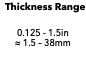  Thickness Range 0.125 - 1.5in ≈ 1.5 – 38mm 